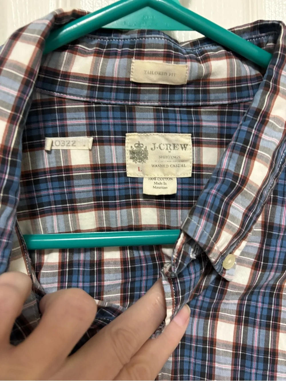*J. Crew Tailored Washed Shirting Blue Brown Plaid Large Button Down Shirt #IR